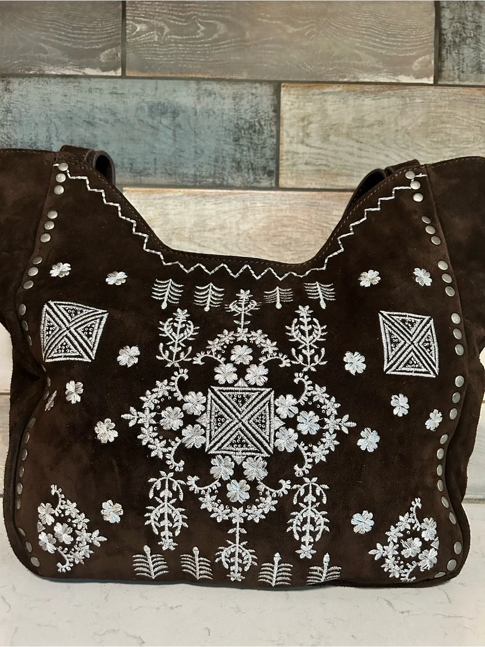 Free People Eden Embroidered Suede Tote + Eden Mini Pouch in Espresso